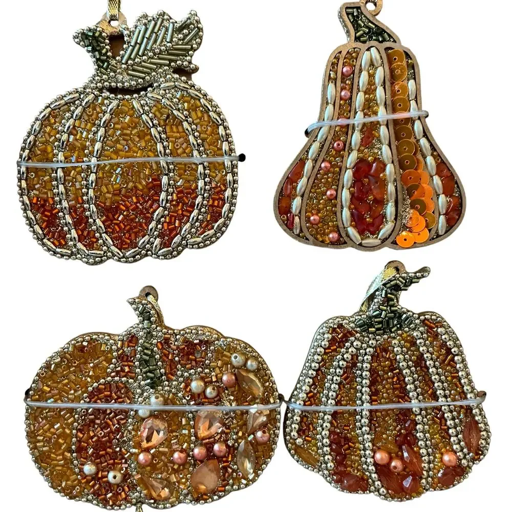 Cupcakes & Cashmere Beaded Pumpkin Ornaments 4pc Fall Decor NEW